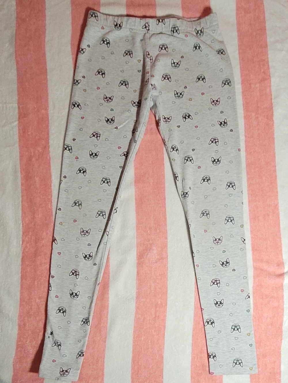George Light Frenchie Grey Leggings with Dog Faces and Pink Accents